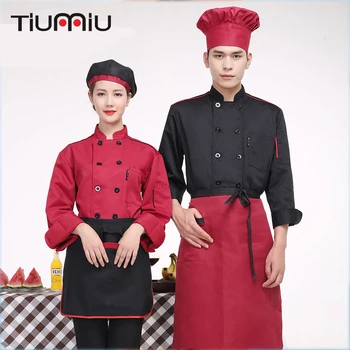 

Unisex Long Sleeve Chef Kitchen Work Wear Clothing Double Breasted Pocket Restaurant Hotel Waiter Uniforms Casual Jackets Aprons