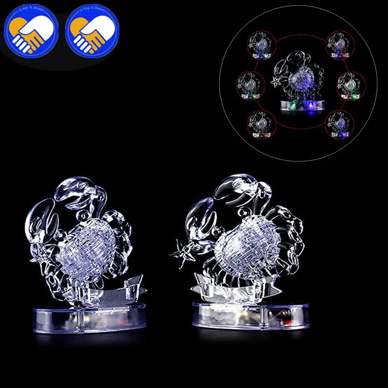 A TOY A DREAM 3D Crystal Puzzle Flashing LED Light Twelve Constellations Horoscope/Cancer Jigsaw Puzzle DIY Toy Educational Toys
