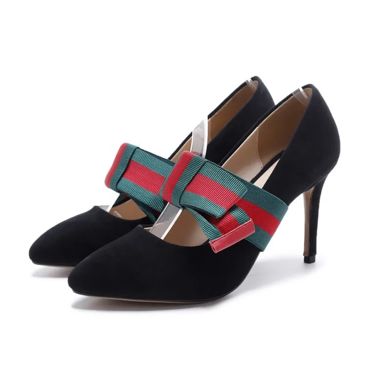

2018 spring and autumn women new leather single shoes female pointed toe high heel slender genuine leather pump bow tie band