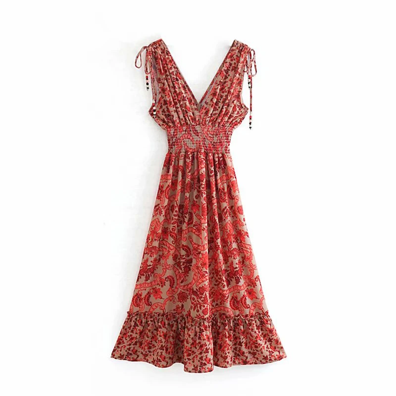 Women's Clothing Dress 2019 Seersucker Printed High-Rise Sleeveless Dress Ms Summer Street Sexy Slim Fit Temperament Clothing