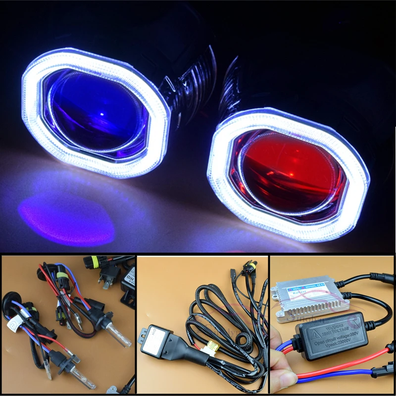 2 5 Pro Leader Metal Bi Xenon Lens Projector Headlight With COB LED Square Angel Eyes