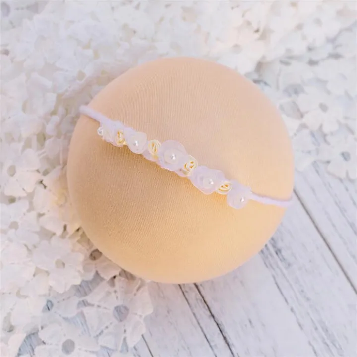 Аксессуары для новорожденных волос для фотосъемки детский реквизит для фотосессии для девочек аксессуары для фотографирования новорожденных крючком повязка на голову с жемчужным цветком - Цвет: white pearl headband