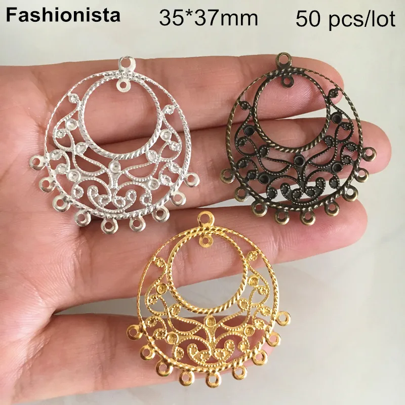 

50 pcs -35*37mm Round Multi-loop Jewelry Connectors,Metal Filigree Flower Earrings Findings,Gold-color,Silver-color,Bronze