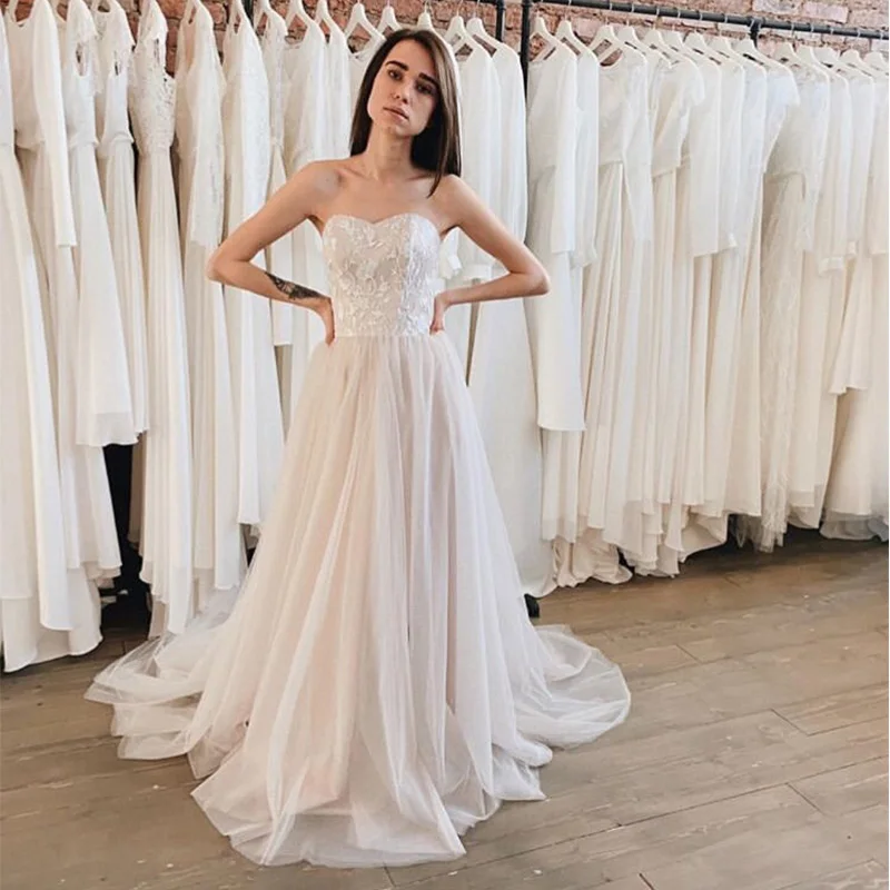

Женское свадебное платье Boho, белое пляжное платье цвета слоновой кости с вырезом, кружевное свадебное платье с коротким шлейфом, 2019