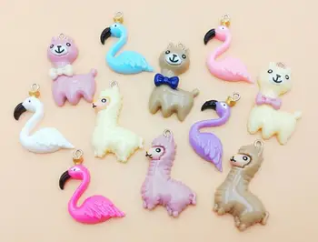 

kawaii Alpaca flamingos Flat back Resin Crafts Cabochon For Scrapbooking Cute Diy Pendant necklace earring Accessories