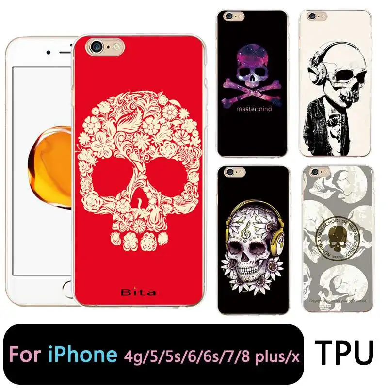 Qmswei ТПУ Ясно Телефон чехол для iPhone 6 6S 7 8 Plus x милые мягкие Череп Окрашенные