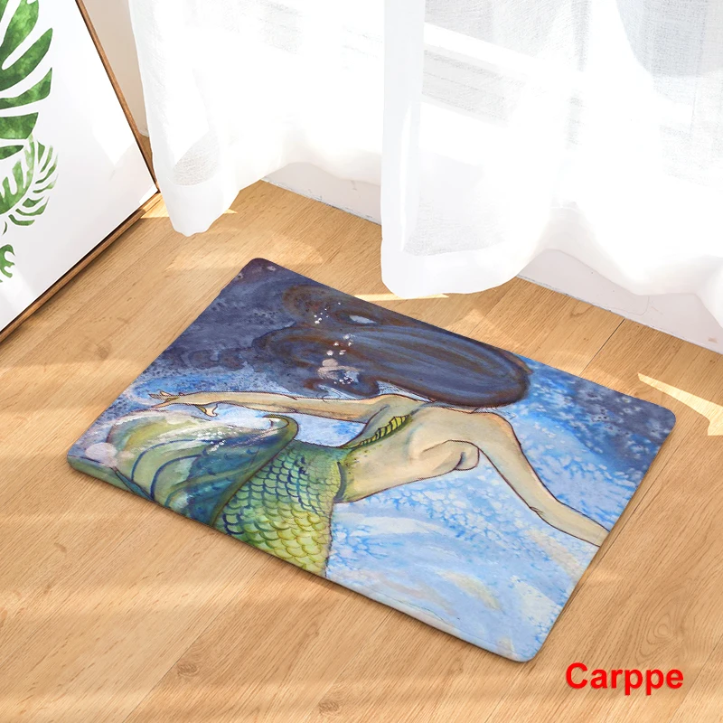 

Mermaid Girl Print Bedroom Door Entrance Carpet Doormat Rug Non-slip Bathroom Living Room Kitchen Floor Mat 40x60 50x80cm