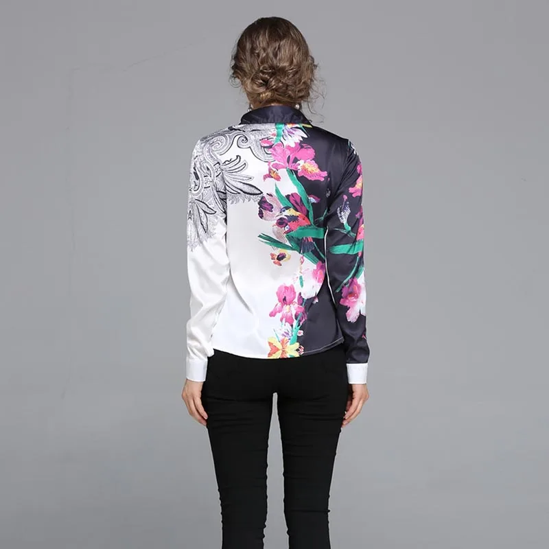 JKKFZY New Arrivals High Quality Runway Blouse Women Fashion Designer Turn Down Collar Top Shirt Flora Print Blouse Office top JKKFZY New Arrivals High Quality Runway Blouse Women Fashion Designer Turn Down Collar Top Shirt Flora Print Blouse Office top