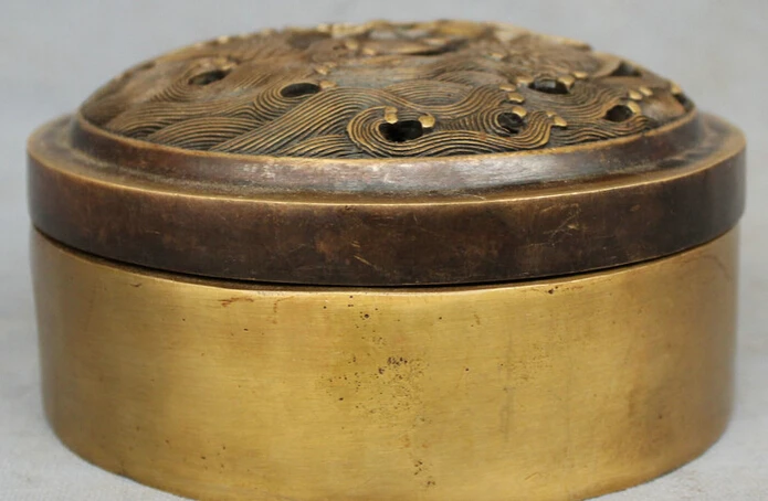

JP S0114 Tibet Buddhism Bronze FengShui Dragon Fish Head Statue Box Incense Burner Censer Discount 35%