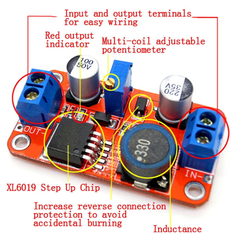 

High Quality 5A DC-DC Step Up Power Module Boost Volt Converter 3.3V-35V To 5V 6V 9V 12V 24V