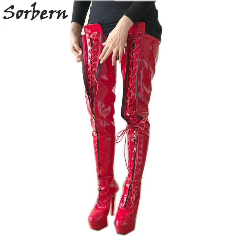 front lace up thigh high boots