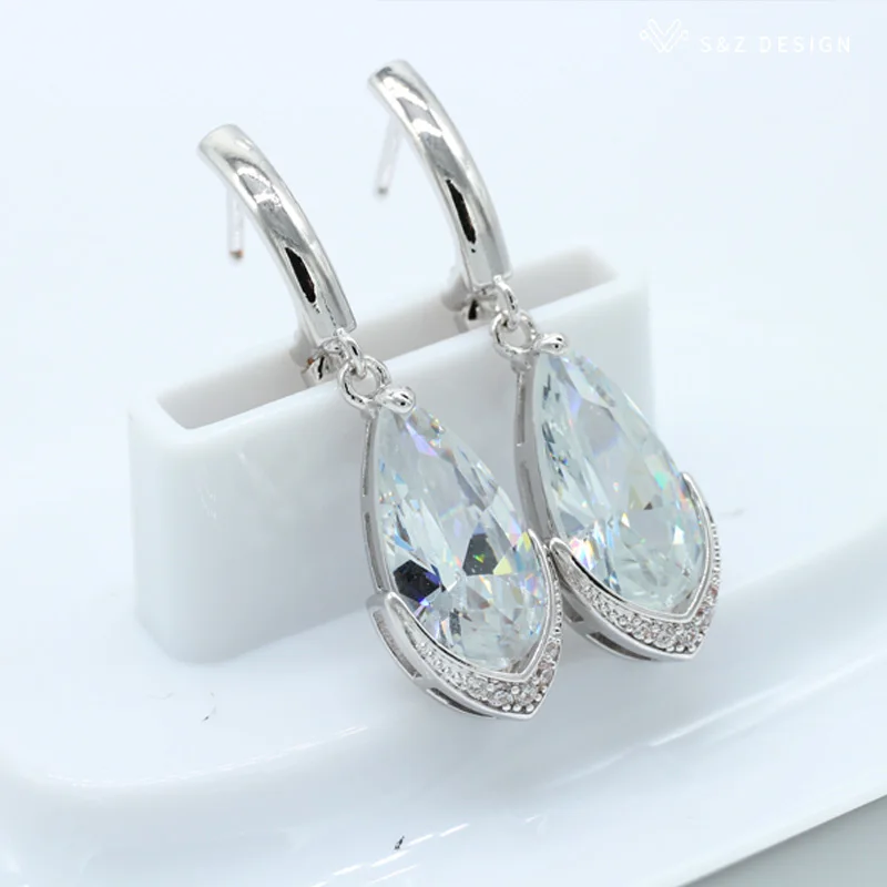 S&Z DESIG New Water Drop Long Style Zircon Earrings European and American Women Fashion Earrings Simple Personality Anti-allergy