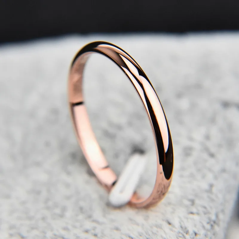 2 мм мужское женское тонкое титановое стальное кольцо розовое золото черный серебряный цвет обручальное кольцо гладкие Простые Свадебные кольца для пары - Цвет основного камня: Rose Gold