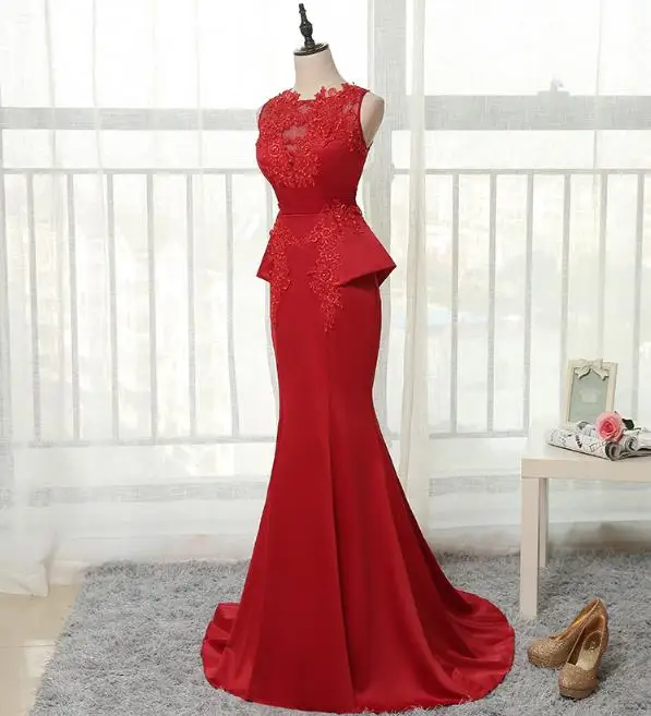 Sleeveless Elegant Lace Embroidery Mermaid Sequined O Neck Sweep Train Long Evening Dresses