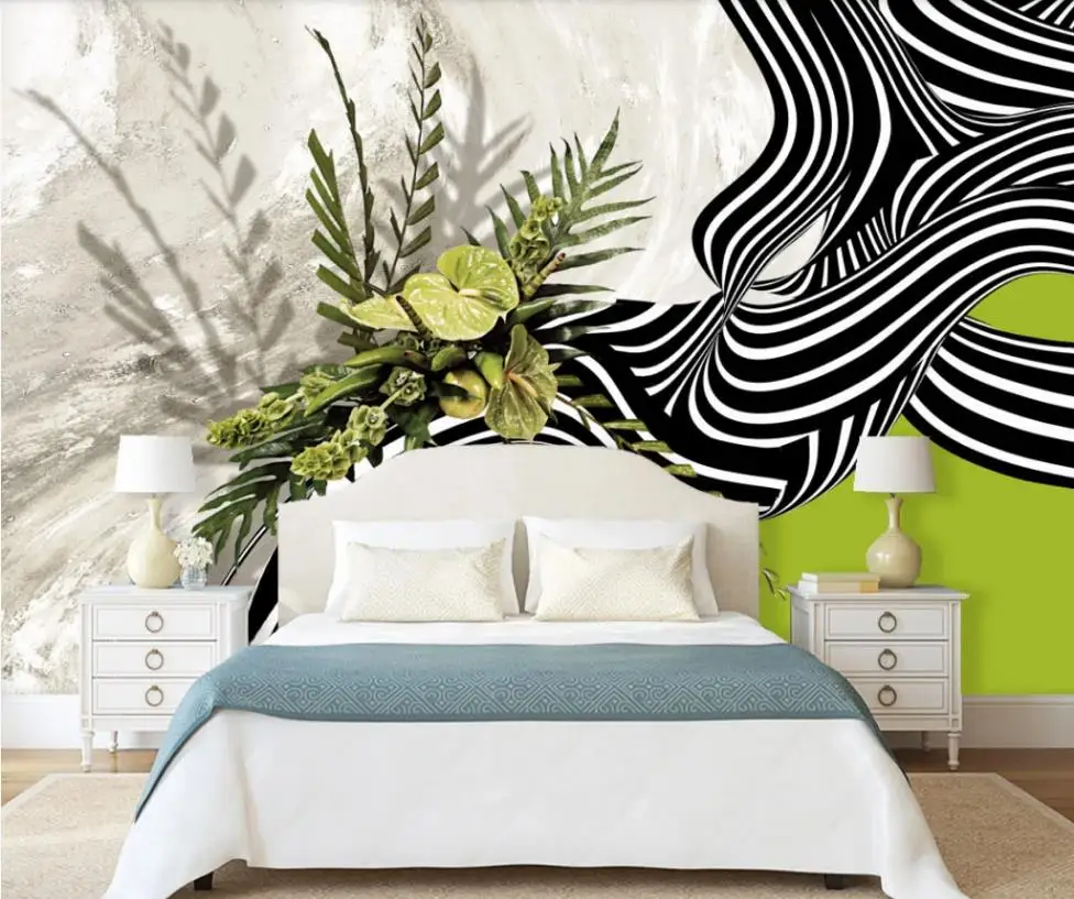 Custom wallpaper Nordic abstract plant flower line marble art background wall - decorative waterproof material Custom wallpaper Nordic abstract plant flower line marble art background wall - decorative waterproof material