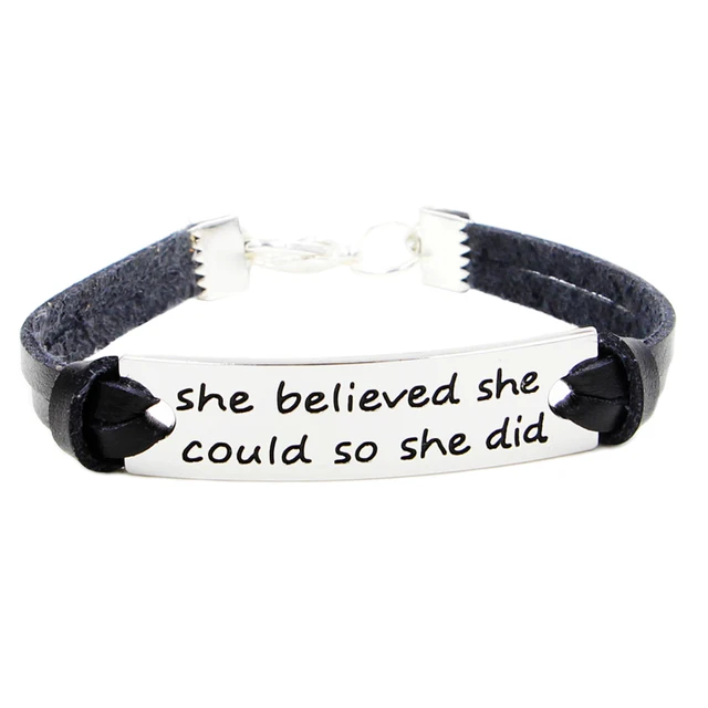 21cm Black Real Leather Bracelet Inspiration Quote She Believed 21cm Black Real Leather Bracelet Inspiration Quote She Believed Could So Did Cuff