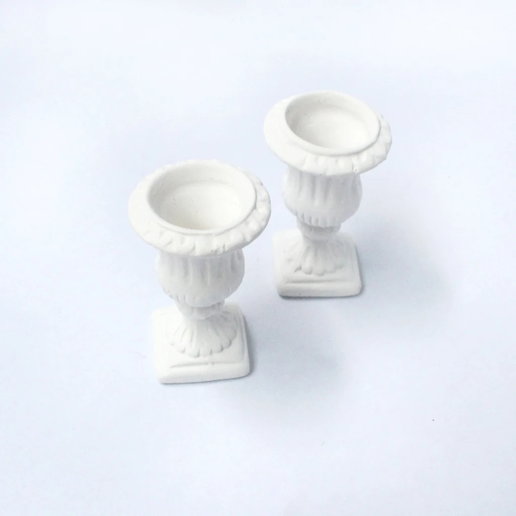 3.5cm 2Pcs 1/12 White Ceramic Flower Pot Dollhouse Miniature Garden Decoration for Dolls House Accessories