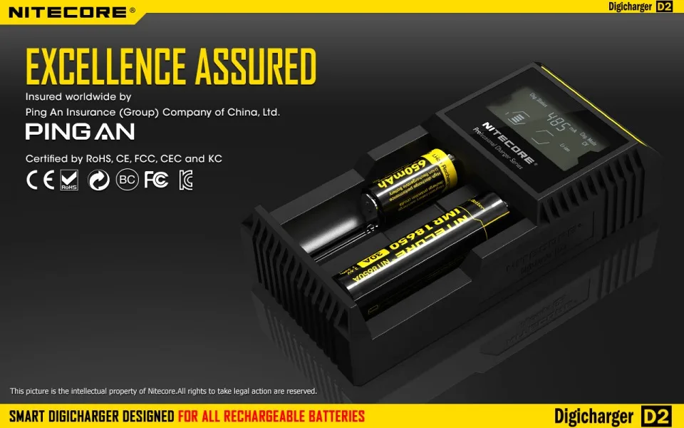 Nitecore D2 Digi Зарядное устройство ЖК-дисплей интеллектуальная схема глобального страхования Li-Ion 18650 26650 16340 14500 AA AAA автомобиля Батарея Зарядное устройство ЕС