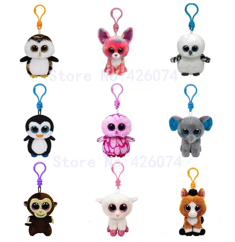 

Big Eyed Stuffed Animals Clip Key Chain Elephant Penguin Chihuahua Owl Sheep Monkey Kids Plush Toys 8CM