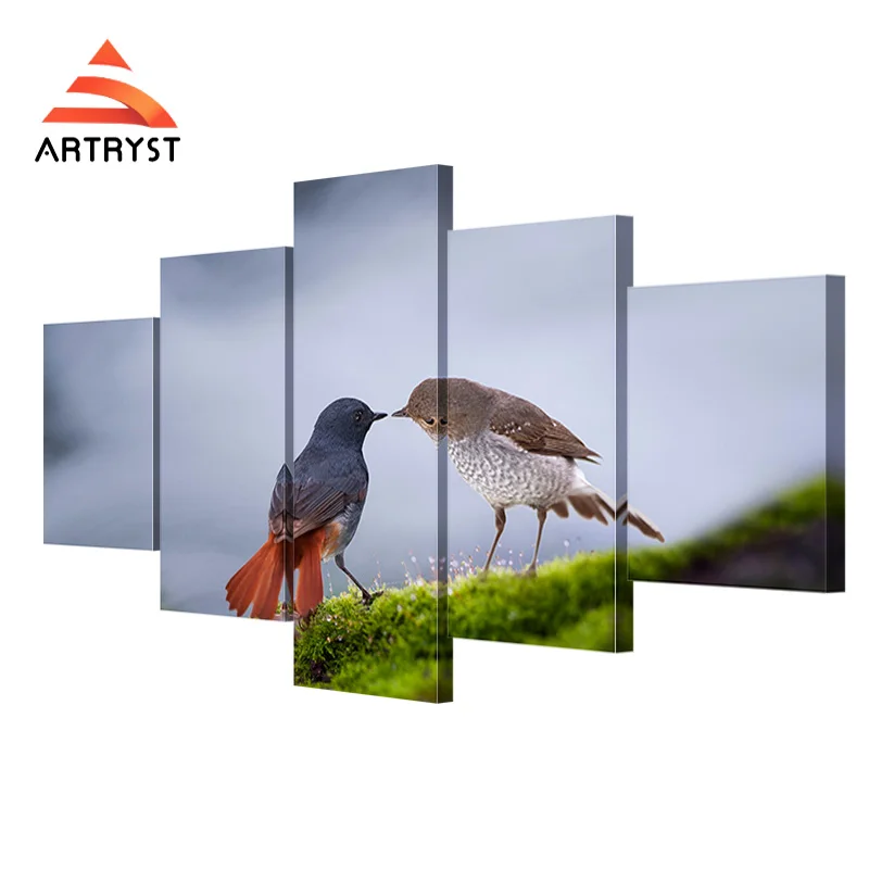 

5 panel modular wall art 2 cute bird pictures HD printed on canvas for living room modern home decoration animal canvas painting