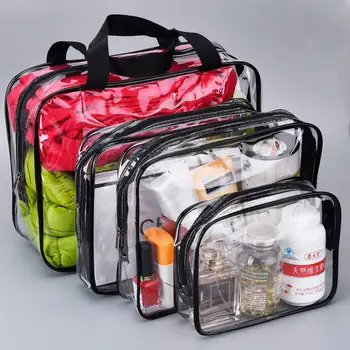 

FGGS-4 Pieces Make-up Bags Travel Toiletry Bag Organizers for Traveling, Business Trip and School, Water-Proof (Black + transp