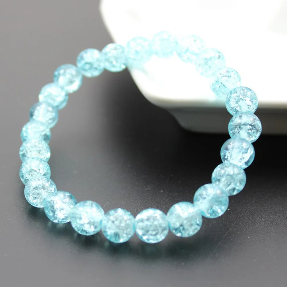 Women's 8mm 10mm Cracked Quartz Crystal Beaded Round Glass Beads Stretch Bracelet Bangle Bracelets Women Girl Charm Wrap Jewelry