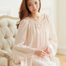 Классическая Эстетическая принцесса хлопок винтажная ночная рубашка с Королевской символикой длинные пижамы голый розовый ночное белье