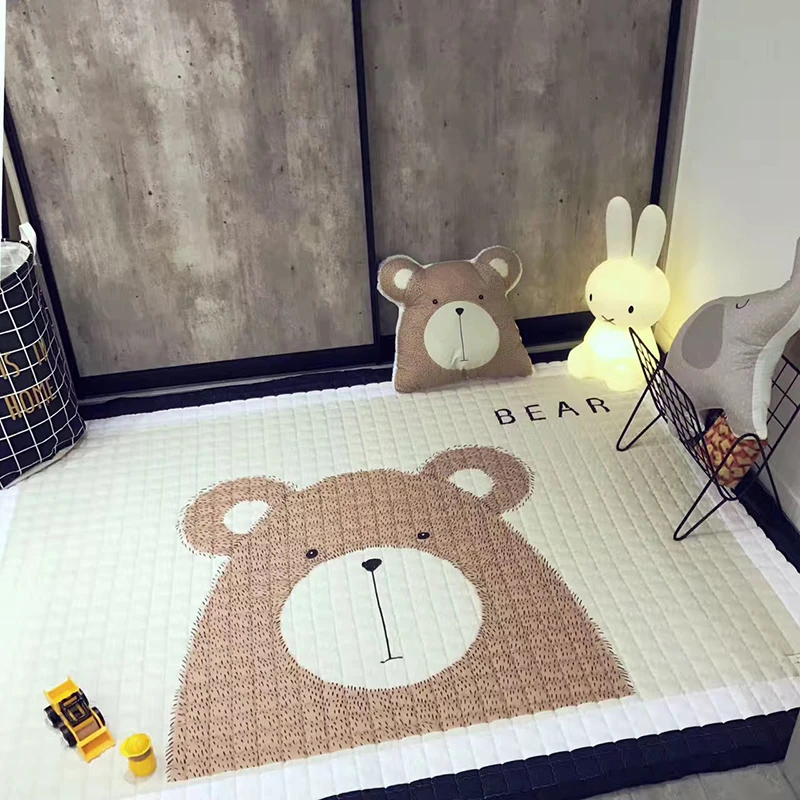 Kids Play Mats 145195CM 100% Cotton Square Toys Carpet Rugs Baby  Pillow Thick Game Mat Crawling Pad Cartoon Bedroom Picnic Rug (1)