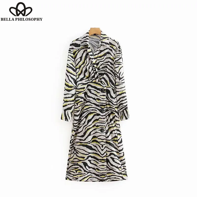 Wonder 2018new vintage long sleeve zebra stripe printing midi dress elegant female autumn chic vestidos slim buttons party dress