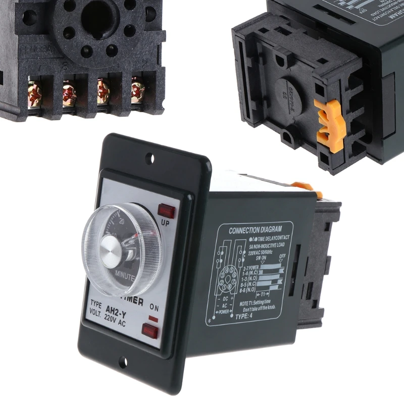 

0-60 seconds/minutes Power On Delay Timer Time relay w socket base AC 220V AH2-Y #0616