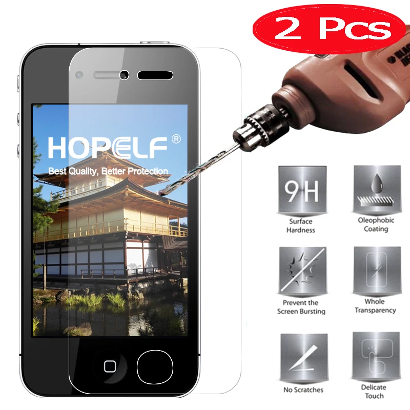 

2 Pieces HOPELF Tempered Glass for iPhone 4s 4 on Screen Protector Phone Film for Apple 4s iPhone on Glass Tempered