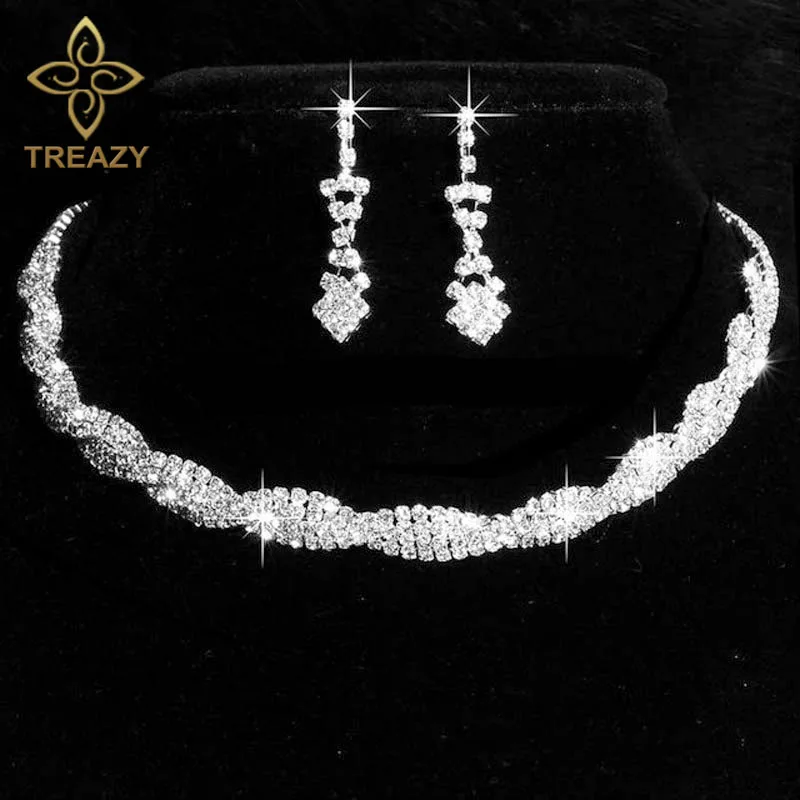 TREAZY Elegant Wedding Jewelry Sets for Women Pearls Crystal Necklace Earrings Bridal Jewelry Sets Prom Wedding Accessories