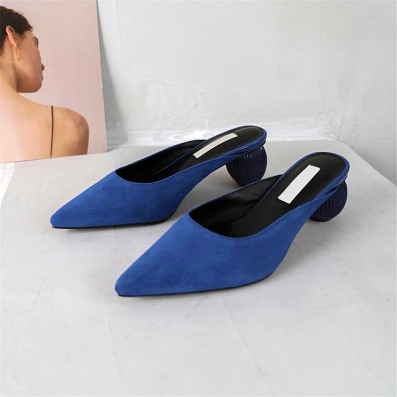 MSSTOR Kid Suede Slippers Women Summer Pointed Toe Heels Mules Concise Shoes Woman 2019 Strange Style Womens Slippers Outdoor MSSTOR Kid Suede Slippers Women Summer Pointed Toe Heels Mules Concise Shoes Woman 2019 Strange Style Womens Slippers Outdoor