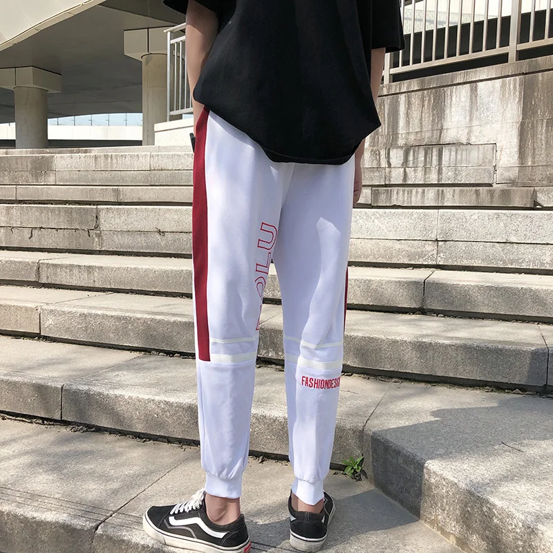 

New Summer Contrast Color Stripe Harem Pants Men Casual Sport Street Trousers Mens Cotton Letter Sweatpants Breathable Fashion