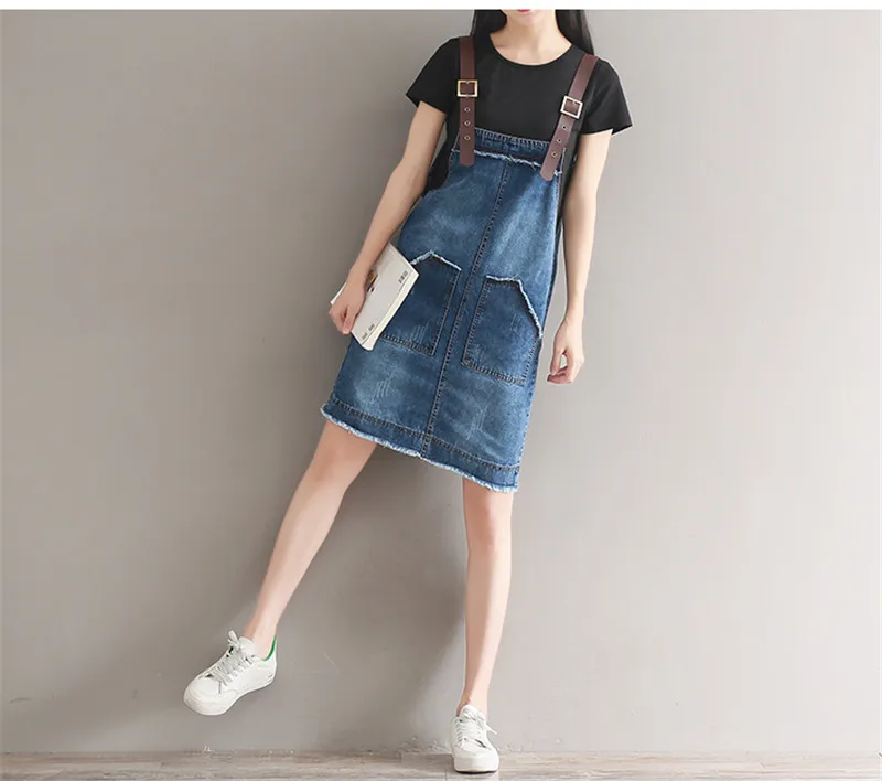 Women Suspenders denim Dress Ladies Jeans Dresses With T-Shirt Two Piece set Clothes Kawaii Mori girls overall Dress B73111