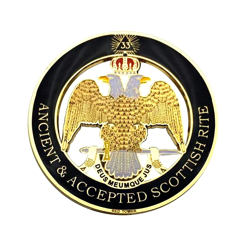 

3" Masonic Car Emblem Gold Crown Scottish Rite 33 Degree Wing Down Mason Auto Truck Motorcycle Decal Sticker Badge