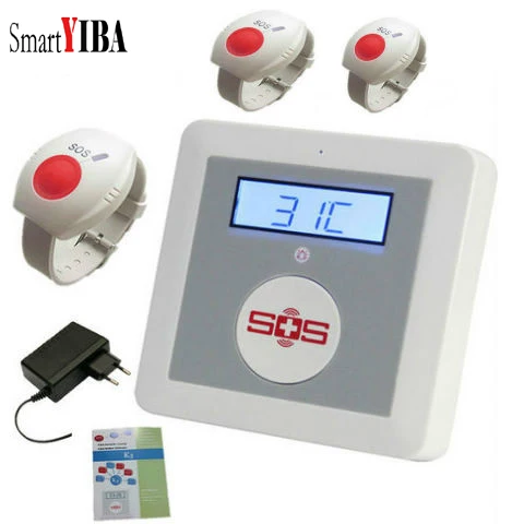 

SmartYIBA Wireless Elderly Care Home safe K4 SMS GSM Alarm LCD Display Remote Monitoring SOS Panic Button Temperature Detector
