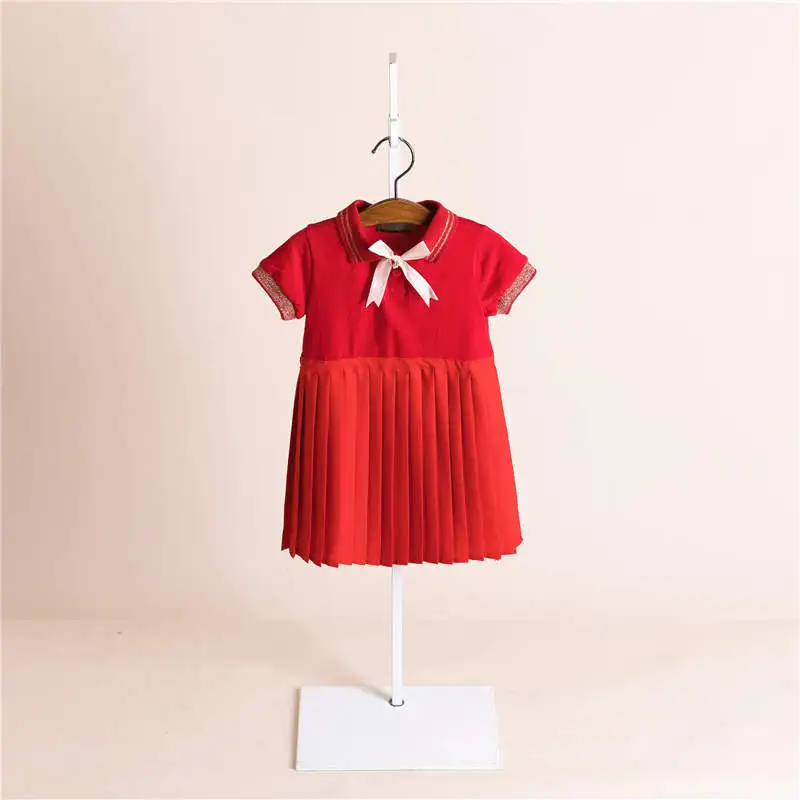 Платье для маленьких девочек; Новинка г.; Осенняя брендовая одежда для маленьких девочек; vestidos; одежда для детей; хлопковые прямые платья в английском стиле - Цвет: Красный
