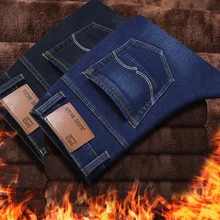 Зимние мужские джинсы, теплые мужские джинсы, зимние джинсы для мужчин, обтягивающие штаны для бега в стиле хип-хоп