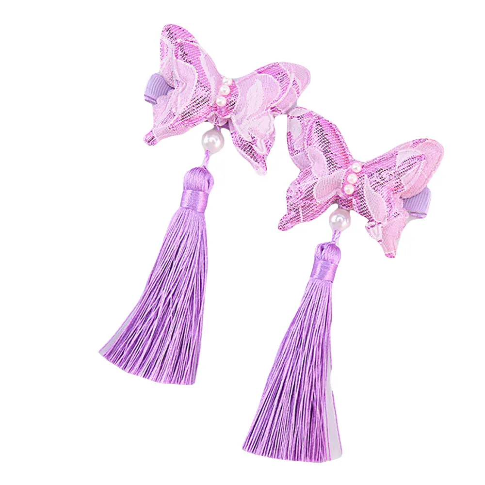 Bow-Purple 1 пара Детские заколки для волос китайский стиль кисточки заколка аксессуары для волос HATZK0001 - Цвет: Bow-Purple