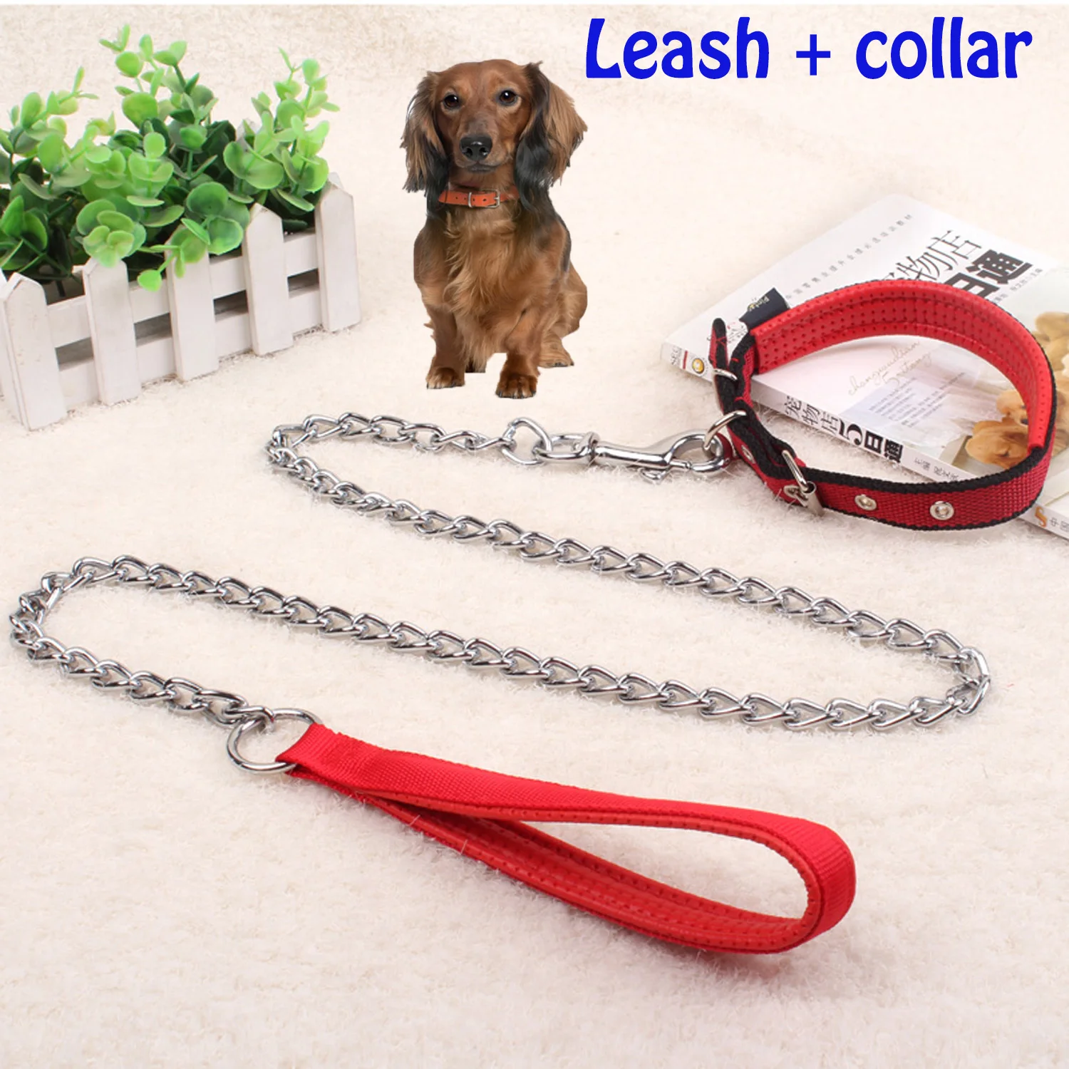 

Pet leash Metal chains Foam handle Dog chain Dog rope Training chain Pet collar Suitable for small and medium sized dogs