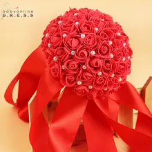 Ramos de Novia Романтический белый Букеты свадебные с цветочным рисунком, выполненным лентами Роза ручной работы Искусственный Свадебный Свадебные аксессуары, букеты