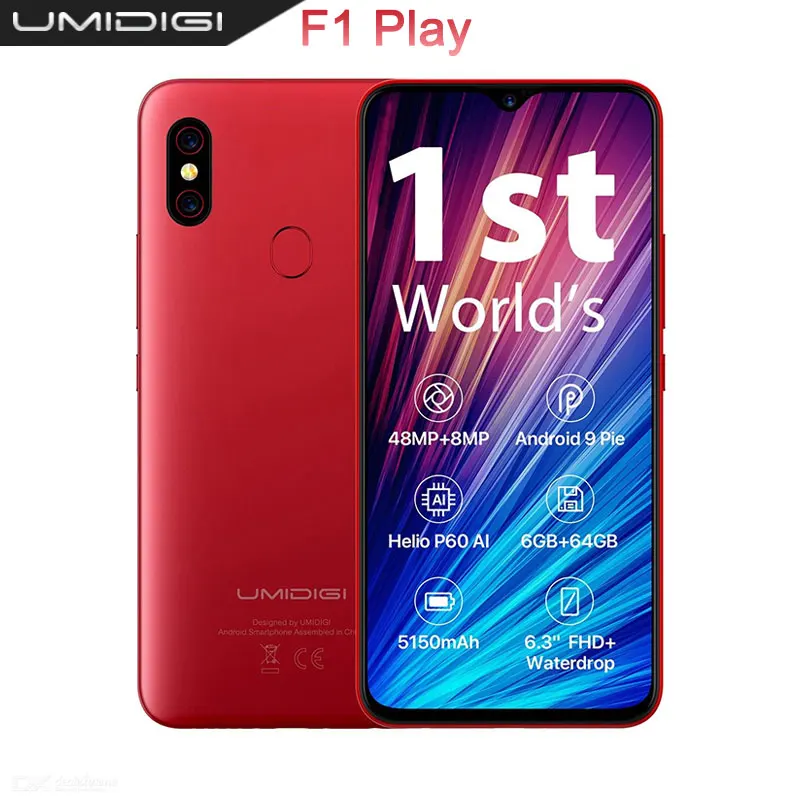 UMIDIGI F1 Play смартфон с 6 3 дюймовым дисплеем ОЗУ ГБ ПЗУ 64 48 Мп + 8 16 МП 5150 мАч Android 9 0