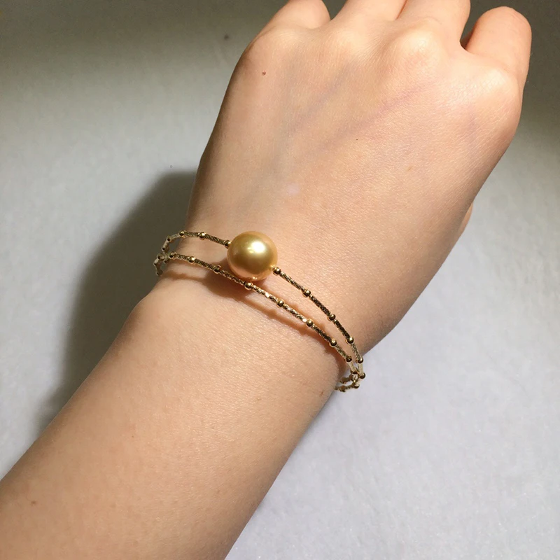 Natural Golden pearls 18k AU750 gold tube Bangles bracelet (5)