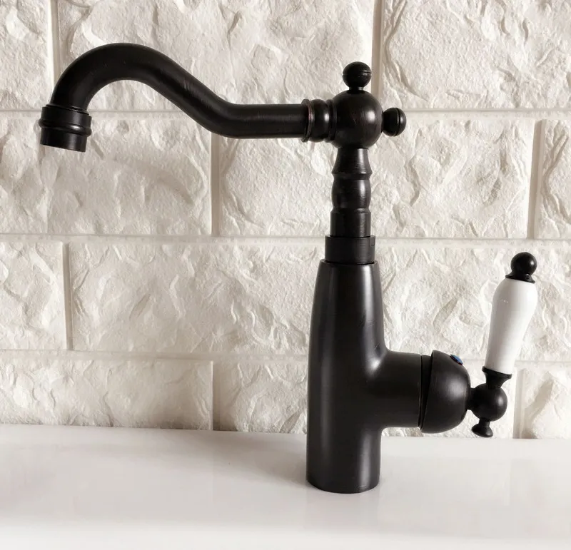 Kitchen Wet Bar Bathroom Vessel Sink Faucet Black Oil Rubbed Bronze One Handle Swivel Spout Mixer Tap Single Hole mnf373