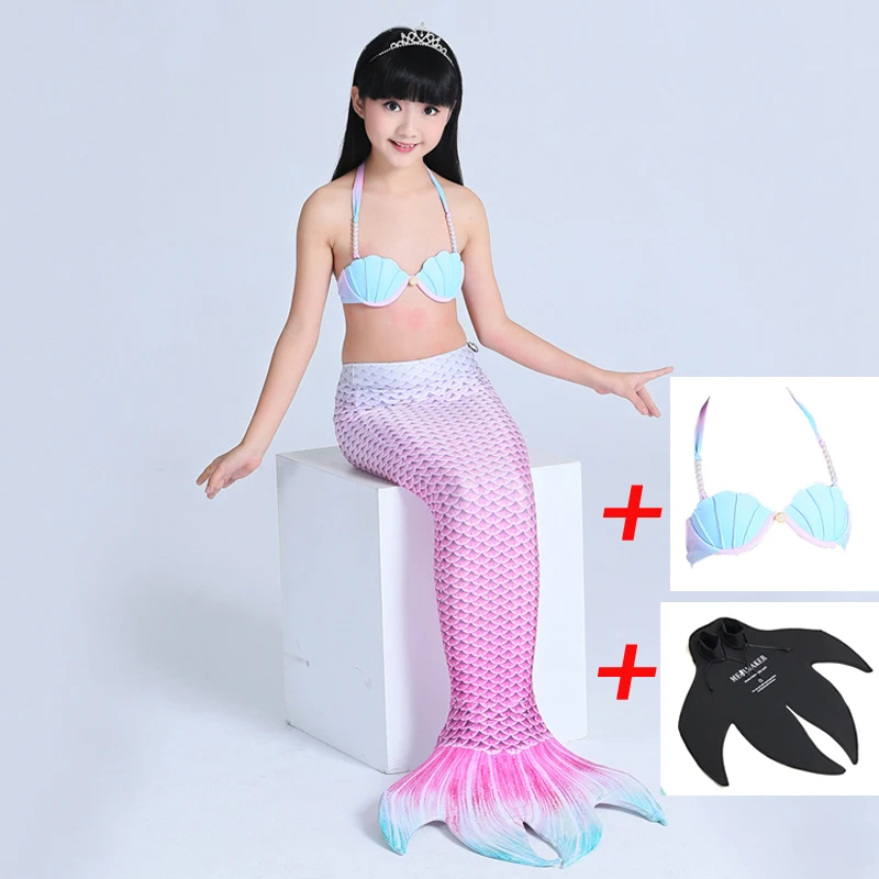 

3pcs/Set 2018 Newest Girls Swimsuit Swimming Mermaid Tail with Monofin Fin Swimmable Children Mermaid Tails Costume Child Kids