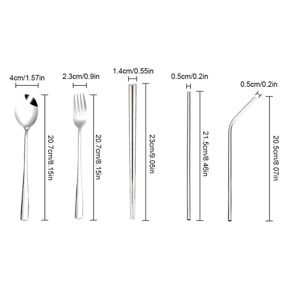 7 шт. набор посуды многоразовый из нержавеющей стали вилка нож ложка палочки для еды солома с чистящей щеткой набор столовых приборов для путешествий и пикника