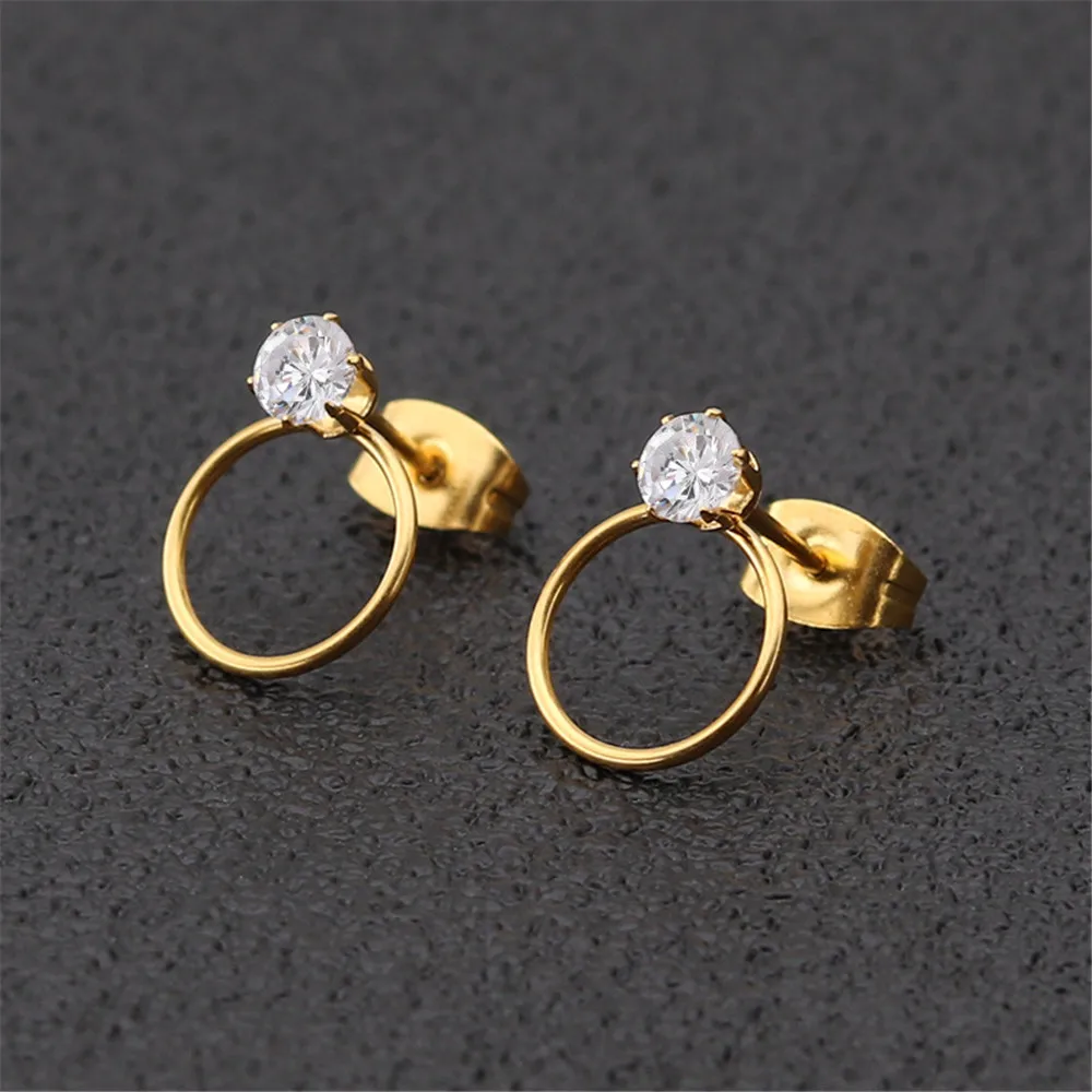 

Fashion women earrings stainless steel jewelry minimalist cute round circle crystal zircon earrings womens jewellery gifts