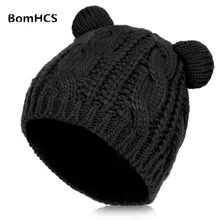 BomHCS женская теплая зимняя шапка вязаные зимние шапочки Милая Шапка-бини с кошачьими ушками для женщин девочек