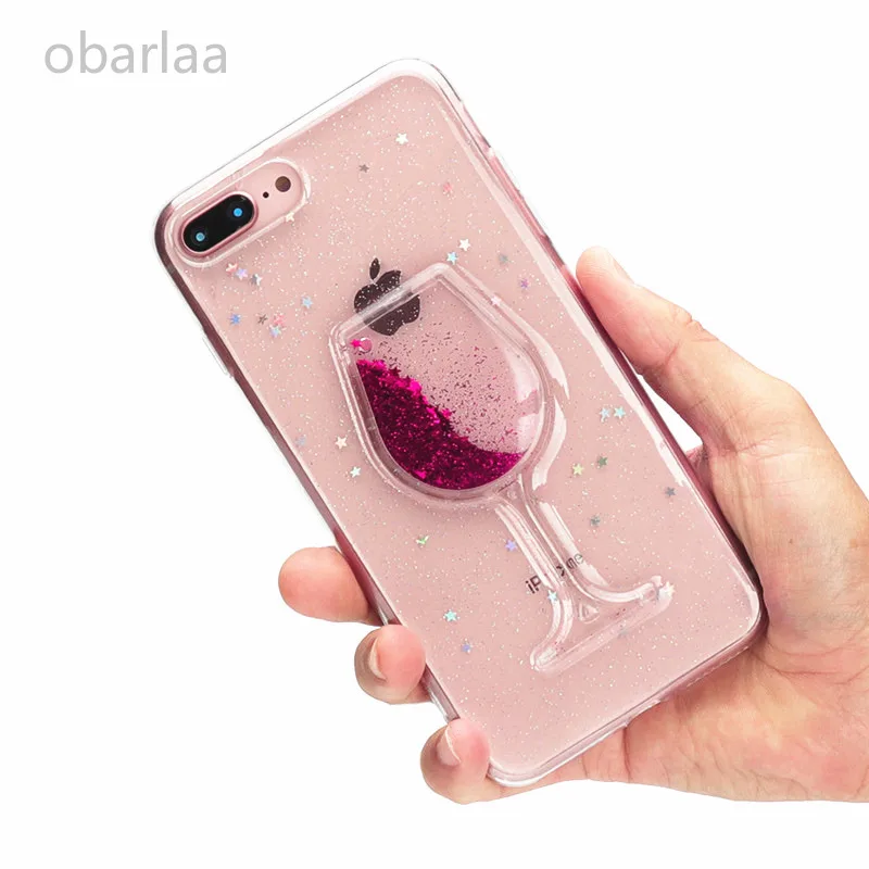 

For Samsung A6 A7 2018 J5 J7 2017 Prime Pro J4 J6 Plus Glitter Liquid sand red wine glass Quick-sand Phone case Soft Back cover